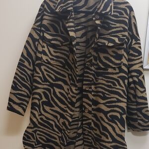 Black and Tan Zebra Print Utility Jacket Oversized